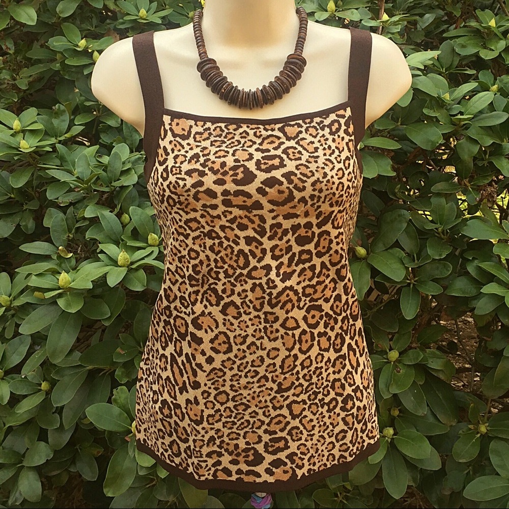 Cheetah-print knit tank top